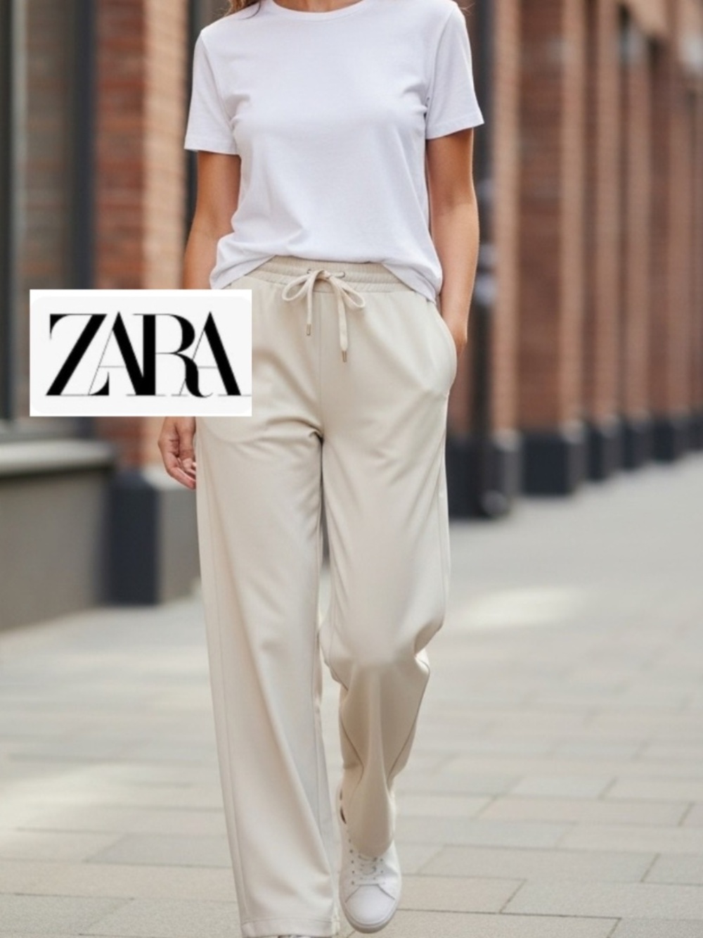 ZARA ecru faux suede track pants, L, GP1599